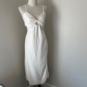 Bershka Linen Blend Summer Midi Dress A Line Cut Out Minimalist White Sz L